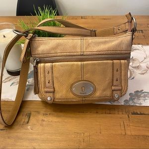 Fossil Tan Keyhole Pebbled Leather Shoulder Bag
